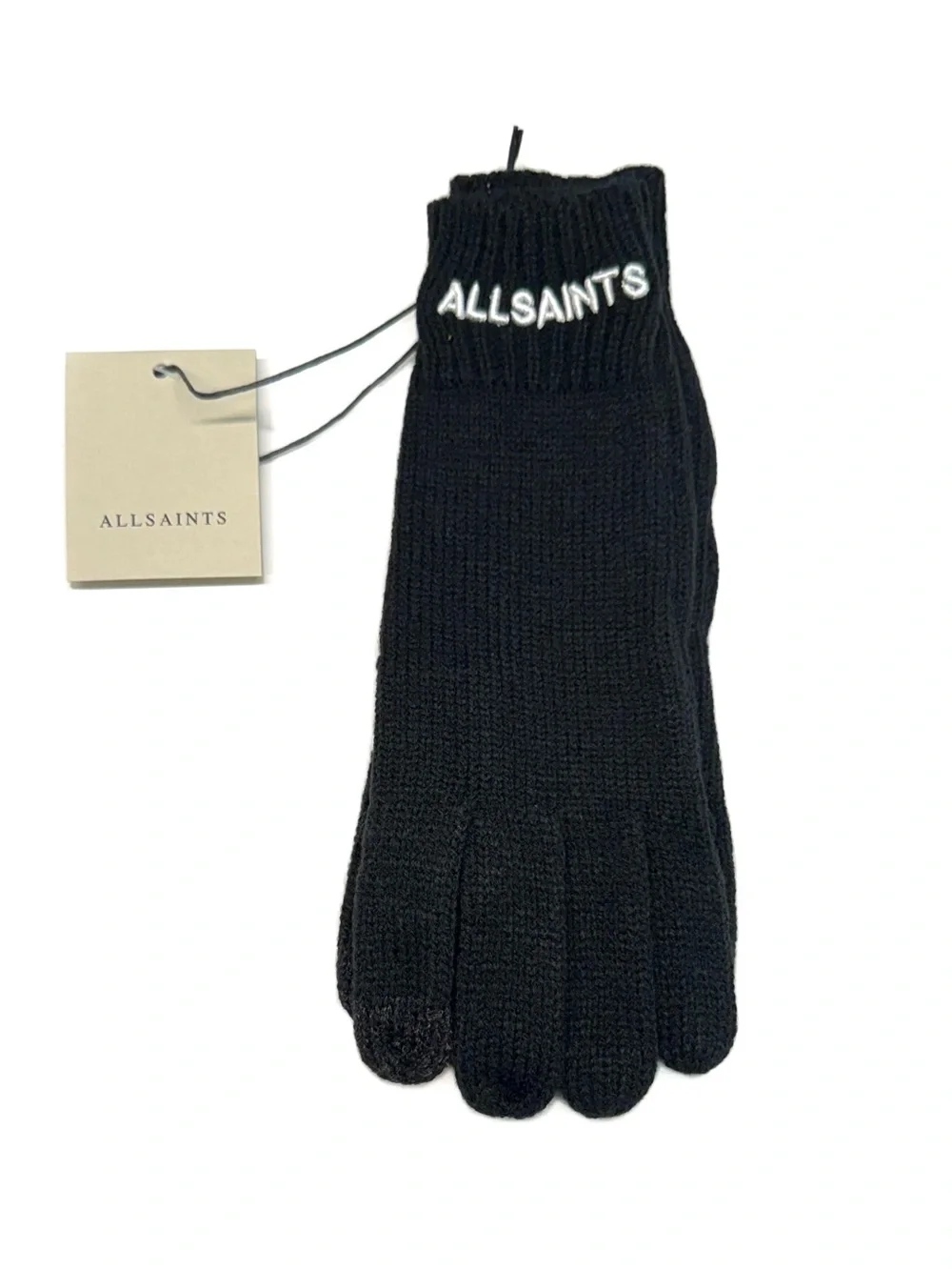 All Saints Black Knit Logo Gloves NWT